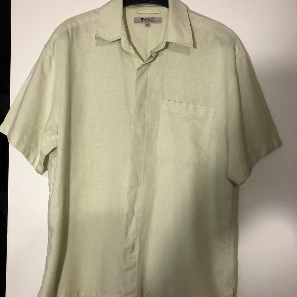 Men's RW&CO Light Green Linen and Cotton Short Sleeve Shirt, Medium